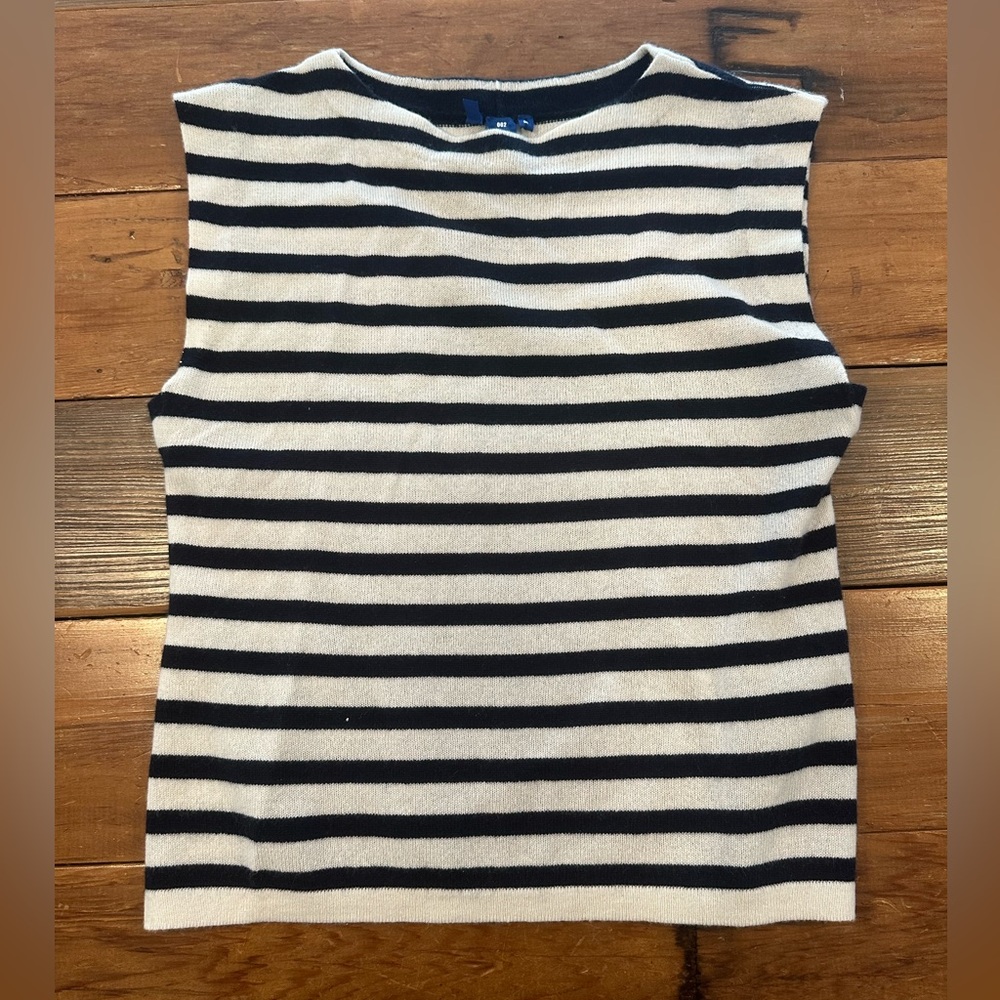 NONAME 100% Cashmere Navy & White Stripe Cashmere Top Size M - Picture 2 of 4